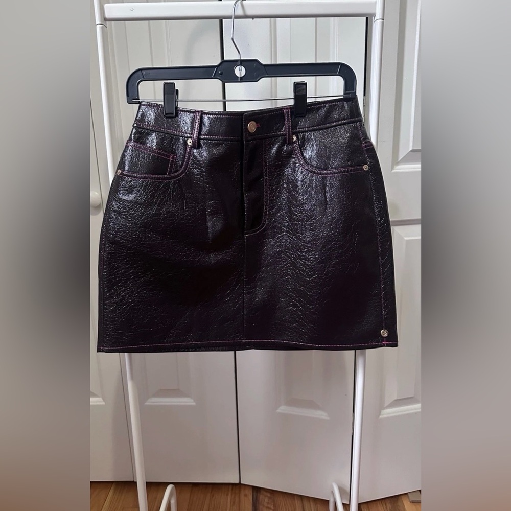 SCOTCH & SODA Faux Leather Mini Skirt In Wine Size Small